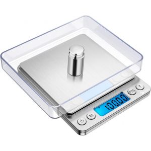 Balance De Pr&eacute;cision, 500g/0.01g, Balance De Cuisine, Balance De Pr&eacute;cision Cuisine Avec Fonction Tare Et Compte, &Eacute;cran Lcd R&eacute;tro&eacute;clair&eacute;, 100g De Poids D'&eacute;talonnage (Acier Inoxydable&argent) - Neuf
