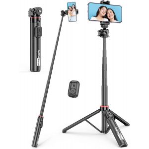 LORANKA-Perche a Selfie Tr&eacute;pied Aluminium, Trepied Smartphone Extensible avec T&eacute;l&eacute;commande & 360&deg; T&ecirc;te de Boule Selfie Stick avec Cold Shoe Tr&eacute;pied de Voyage Compatible avec iphone 16/15/14/Android - Neuf