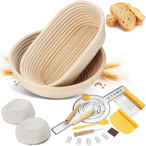 Jexnovashop-Paniers De Fermentation, Set De 9 Banneton Pour Pain, 25 Cm Ovale Et 23 Cm Rond, Avec Accessoires De Panification Facile &Agrave; Nettoyer - Neuf