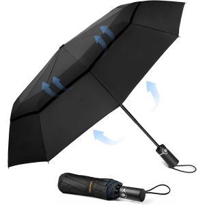 Parapluie Pliant Coupe-Vent, Pour Voyage, Automatique, Grand Parapluie R&eacute;sistant Au Vent Avec 10 Baleines, Pour Golf Solide Et L&eacute;ger, Compact Pour La Pluie - Neuf