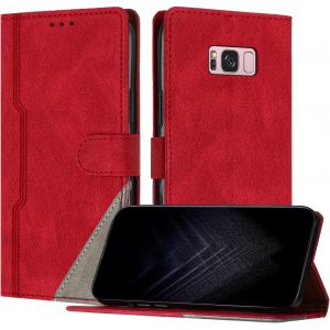 Sansh-Étui Pour Samsung Galaxy S8, Housse En Cuir Pu Avec [Protection Antichoc Tpu] [Fonction Support] [Porte-Cartes ] Antichoc Magnétique Coque Pour Galaxy S8 - Rouge - Neuf