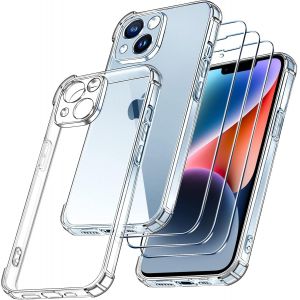 4 En 1 Coque Pour Iphone 14 6.1 Pouces Avec 3 Pièces Verre Trempé, Transparent [Conception De Caméra Protection] Protection En Silicone Antichoc, Souple Tpu Anti-Rayures Bumper Housse - Neuf