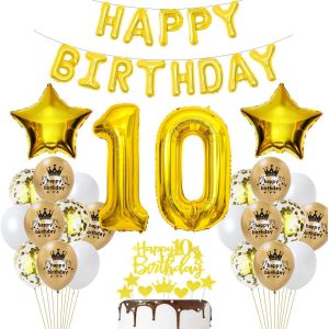 Ballon 10 ans anniversaire Decoration or 10 anniversaire fille or D&eacute;co 10 anniversaire gar&ccedil;on fille 10 ans D&eacute;co anniversaire 10 ans Ballon or anniversaire 10 ans Ballons or 10 f&ecirc;te d&eacute;coration - Neuf