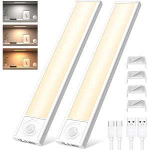 Lot De 2 Lampes Sous Armoire De Cuisine, 4 Modes, 3 Temp&eacute;ratures De Couleur, Intensit&eacute; Variable En Continu, Lumi&egrave;res Led &Agrave; D&eacute;tecteur De Mouvement, Veilleuse Rechargeable Usb-C Pour Escaliers, - Neuf