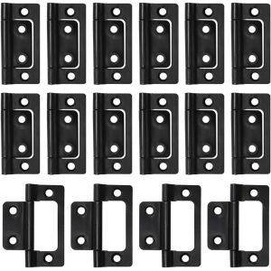 Lot de 16 charni&egrave;res de porte pliantes - Petites charni&egrave;res plates - Pivotantes &agrave; 360&deg; - Pour portes en bois, fen&ecirc;tres, armoires - 77 x 35 mm - Noir - Neuf