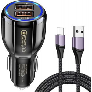 Chargeur Allume Cigare Adaptateur 2 Ports Prise Chargeur De Voiture Usb Rapide Avec 65w C&acirc;ble Usb C 1m Compatible Avec Iphone,Ipad,Samsung,Huawei,Xiaomi[Car783492] - Neuf