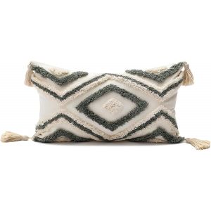 Cauc-Housse De Coussin D&eacute;corative Boh&egrave;me, Beige, En Coton Tuft&eacute;, Marocain, Pour Canap&eacute;, Chambre &Agrave; Coucher, Salon, 1, Vert, 50 X 30 Cm - Neuf