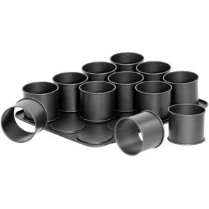 Jexnovashop-7402 Plaque P&acirc;tisserie Avec 12 Mini Moules Ronds, 12 Mini Moule &Agrave; Flan, 12 Petits Moules G&acirc;teaux Hauts, Plaque Cuisson, Acier, Noir, 38 X 30 Cm - Neuf