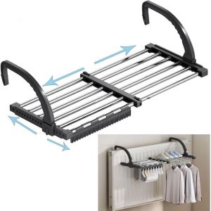 JEXNOVASHOP-64-110cm s&eacute;choir radiateur s&eacute;choir &agrave; Linge pour Balcon, s&eacute;choirs &agrave; Linge Extensible 6.6m de Longueur de Corde &agrave; s&eacute;cher Multifonctionnel Exterieur S&eacute;choir &agrave; Linge &agrave; 6 Barres pour Radiateur - Neuf