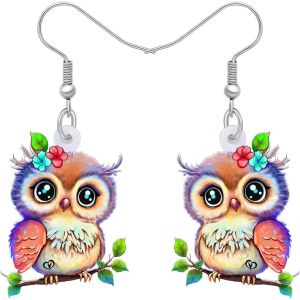 Kal-Boucles D'oreilles Hibou Chouette En Acrylique Printemps-Été Boucles D'oreilles Oiseaux Mignons Pour Femme Fille Cadeaux De Fête Des Mères - Neuf