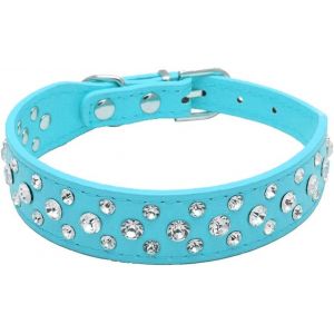 Eryi-Collier En Cuir Synthétique Avec Strass Pour Chien Ou Chat Taille M Bleu Clair - Neuf