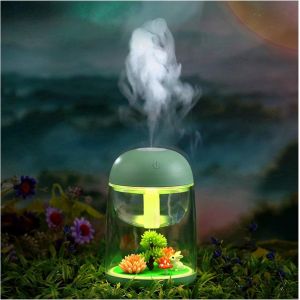 Mini humidificateur d'air vert mignon avec veilleuse LED 7 couleurs, réservoir d'eau de 170 ml, arrêt automatique sans eau, pour chambre, maison, bureau, bébé - Neuf