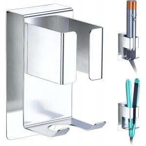 KALANKA-Support Seche Cheveux sans Percage, Support Lisseur Argent, Porte Seche Cheveux Acier Inoxydable, Support Mural pour Fer à Friser, lisseurs & Styler Accessoire - Neuf