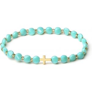 Eryi-Bracelet Original Fait Main Pour Femme En Cristal De 6mm Stretch Pierres Semi-Précieuses Facettées Design Croix Plaqué Or 18k Bijoux Femme - Neuf