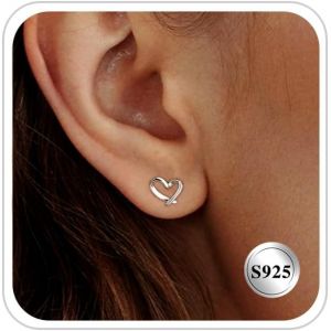 Kal-Boucles D'oreilles Argent Sterling Pour Femme 925 Argent Bijoux C?ur Petites Boucle D'oreille 1 Paire Mini Zircone Cubique Plaqué Or Blanc Boucles D'oreilles En Argent Pour Femme Et Filles - Neuf