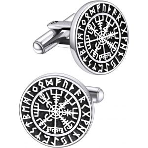 Trahoo-Paire De Boutons De Manchette Viking Nordique Homme Acier Inoxydable,Boutons Manchette Vegvisir/Runes/Loup/Noeud Celtique Croix/Franc Maçonnerie/Tête De Mort(Boîte De Cadeau) - Neuf
