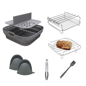 Air Fryer Silicone Forme Panier Plateau Set Accessoires Gris - Neuf