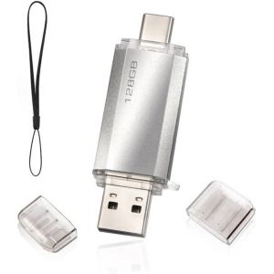 Cl&eacute; USB C 128GB 2-en-1 Dual Connector OTG 128GB Type C Metal Flash pour Smartphone/TV/PC MacBook Pro(Argent) - Neuf