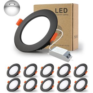 Spot Led Encastrable Noir Extra Plat, 10 Pack 5W 500Lm = 50W Incandescence, Ip44, Blanc Froid 6000K, Ac 220-240V,D&eacute;coupe 70-80Mm,Rond Plafond Encastr&eacute; Pour Salle De Bain,Cuisine,Salon,Couloir - Neuf