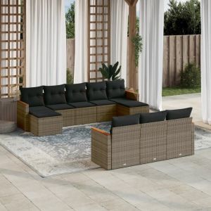 Prolenta Premium - Salon De Jardin Avec Coussins 10 Pcs Gris R&eacute;sine Tress&eacute;e - Neuf