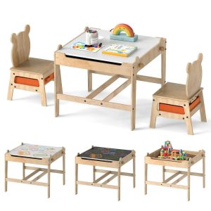 Table Et Chaises Pour Enfants 60 X 60 X 52 Cm Avec Rangement Pratique Et Espace Cr&eacute;atif En Mdf Naturel Helloshop26 20_0017612 - Neuf