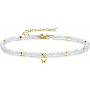 Eryi-4mm Bracelet Fine Pierre De Lune Perles Pierre Naturelle 14k Plaqué Or Etoile Déco Bracelet Réglable Femme Fille Cadeau Amour Valentine Amitié - Neuf