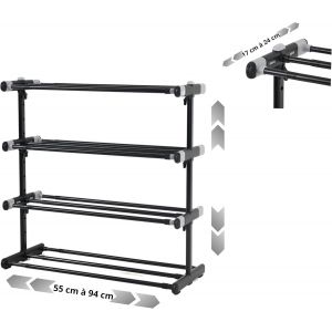 Kgabery-Étagère À Chaussures En Métal 4 Étagères|Extensible|Hauteur Et Profondeur Réglables|Organisateur De Chaussures|Étagère De Meubles Pour Chaussures|Entrée,Placard,Chambre - Neuf