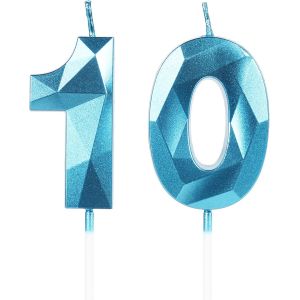Chenquansarl-Bleu Bougies D'anniversaire Pour 10 Ans, 3d Bougie Numéro 10, Bougies Dorées, Bougie D'anniversaire Pour Gâteau, Bougies D'anniversaire, Décorations De Gâteau Pour Fête D'anniversaire, M - Neuf