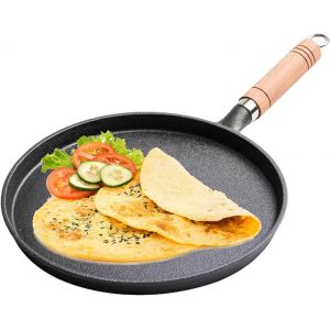 Jexnovashop-Poele En Fonte, 26 Cm Sans Rev&ecirc;tement Poele Fonte Avec Manche En Bois Massif, Cast Iron Pan Pour Cuisson Au Gaz, Barbecue, Camping Et Cuisine En Plein Air (26 Cm) - Neuf