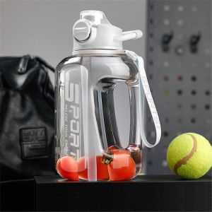 Gourde De Sport Grand Format Avec Indicateur De Temps, Etanche, Reutilisable, 2500 Ml, Blanche, Ref. : 1178 - Neuf