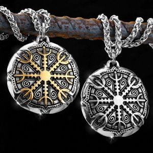 Scandinave Hommes S Acier Inoxydable Vintage Pendentif Viking Hommes S Mode Rune Disque Pendentif Cadeau - Neuf