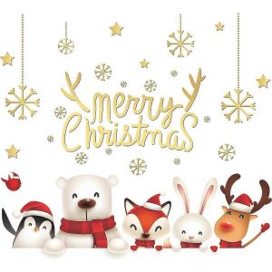 1 ensemble de Noël Sticker mural flocon de neige fenêtre autocollant décoration,joyeux Noël bonhomme de neige - Neuf