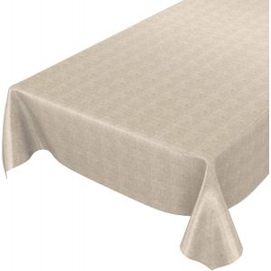 Nappe En Toile Cirée Lavable Beige Aspect Lin 140 X 140 Cm - Neuf