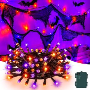 Trahoo-Decoration Halloween Guirlandes Lumineuses, Cshare 3m 30 Led Orange Et Violet Avec Gaze En Tissu Noir, Minuterie 8 Modes, &Eacute;tanche, Pour Chemin&eacute;e, Escalier, Porche, Interieur, Halloween F&ecirc;te De - Neuf