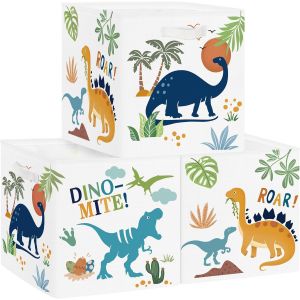 Bo&icirc;tes De Rangement Lot De 3 Dinosaures Paniers De Rangement Cube Plantes Enfant Pliables Coffre &Agrave; Jouets Gar&ccedil;ons Filles Pour &Eacute;tag&egrave;res Livres,Palmiers,30x30x30 Cm - Neuf