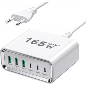 Chargeur Usb C Multiple,165w Gan 6 Ports ¿3 Type C + 3 Usb A¿, Hub Rapide Pd+Qc, Adaptateur Secteur Compatible Avec Iphone 11/12/13/14/15/Pro Max/Xs/Xr/8/7/Samsung Téléphone/Tablette - Neuf