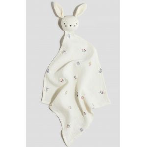 DOUDOU LAPIN H&M LANGE COTON BLANC FELRUS BLEUES JOUET BEBE NAISSANCE SOFT TOY WHITE BLUE FLOWERS BABY - Neuf