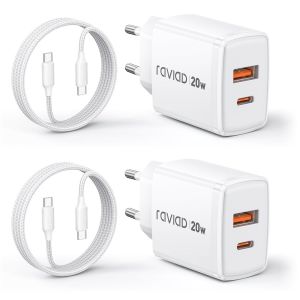 20W Chargeur Usb C Charge Rapide 2-Pack, Chargeur Rapide &Agrave; Usb A Et C, Chargeur Iphone Avec C&acirc;ble Usb C 2M Pour Iphone 16 15 Pro Max, Samsung Galaxy S25 S24 S23 Ultra, Ipad Pro, Macbook - Neuf