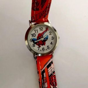 Montre Spiderman Pour Enfants, Montre À Quartz En Cuir, Montres De Dessin Animé Mignon, Cadeau De Noël Pour Garçons-Orange - Neuf