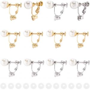 Kal-Kit De Conversion De Boucles D'oreilles À Clip En Acier Inoxydable 1 Boîte De 24 Pièces Perles Abs Réglables En Métal Doré Et Argenté Avec Coussinets En Silicone Pour La Fabrication De Bijou - Neuf