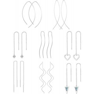 Tianyi-8pairs Acier Inoxydable Boucle D'oreille Pendante Carré Chaîne D'oreille Longue Femme Coeur Drop Dangle Gland Boucle D'oreille Chaîne Boucles D'oreilles Bijoux - Neuf