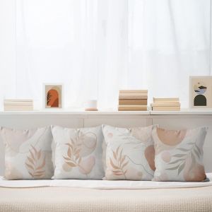 Cauc-Lot De 4 Boho 40x40 Cm, Art Abstrait Moderne Beige Et Gris Housse De Coussin D&eacute;corative Pour Canap&eacute; Lavable Polyester Et Lin Textile D'ext&eacute;rieur Housse De Coussin - Neuf