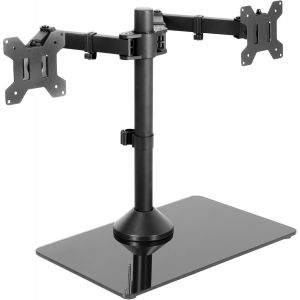 Stand-V002Fg Support Autonome Pour Deux &Eacute;crans Avec Base En Verre &Eacute;l&eacute;gante Et Bras R&eacute;glables, Peut Supporter 2 &Eacute;crans Jusqu'&Agrave; 32"" Et 10 Kg Chacun Noir - Neuf
