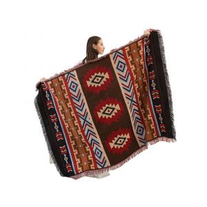 Couverture De Camping Boh&egrave;me 90x180cm, Tapis De Pique-Nique De Plage, Housse De Canap&eacute;, Rouge Et Marron - Neuf