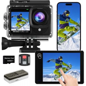 Subzonal-Dualscreen 4k60fps Cam&eacute;ra Sport Avec Carte 64g, Cam&eacute;ra Sous-Marine 40m, Cam&eacute;rawifi &Agrave; &Eacute;cran Tactile 48mp Avec Eis, Zoom 8x, Cam&eacute;ra D'action Avec 2 Batteries 1350 Mah - Neuf