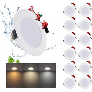 Subzonal-5w Spot Led Encastrable 220v, Lot De 12 Spot Salle De Bain, Blanc Chaud Blanc Neutre Blanc Froid 3000k/4000k/6500k, Spots Led Ext&eacute;rieur 80mm, Pour Cuisine Salon, Rond - Neuf