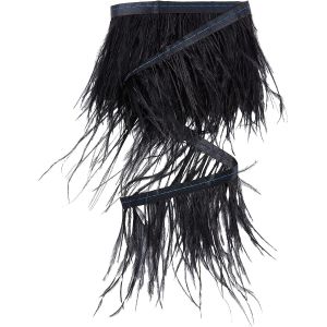 2 Mètres Plume Garniture Frange Plume D'autruche Femmes Vêtements Strand Costume Accessoires Plumes Naturelles Frange Garnitures Ruban Pour Robe Couture Décoration De Mariage,Noir - Neuf