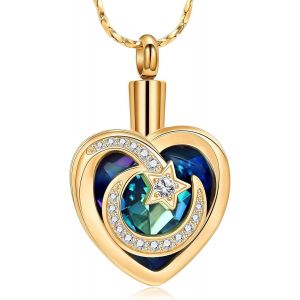 Kal-Collier Funéraire En Acier Inoxydable Avec Pendentif En Forme De Coeur En Cristal - Cadeau Pour Homme Et Femme - Neuf
