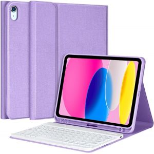Étui Clavier Pour Ipad 10e Génération 2022,Étui Clavier Pour 11"" 2022 Avec Étui Clavier Bluetooth Sans Fil Amovible Avec Porte-Stylo,Qwertz (Violet) - Neuf
