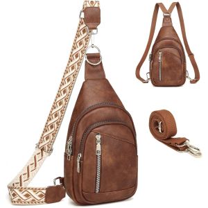 CAUC-2 en 1 Sac de Poitrine Femme Sac &agrave; Dos Pochette Banane Sacs Bandouli&egrave;re Femme PU Cuir avec 2 Sangles Amovibles et R&eacute;glable, Petit Sacoche de Sport a Main - Neuf